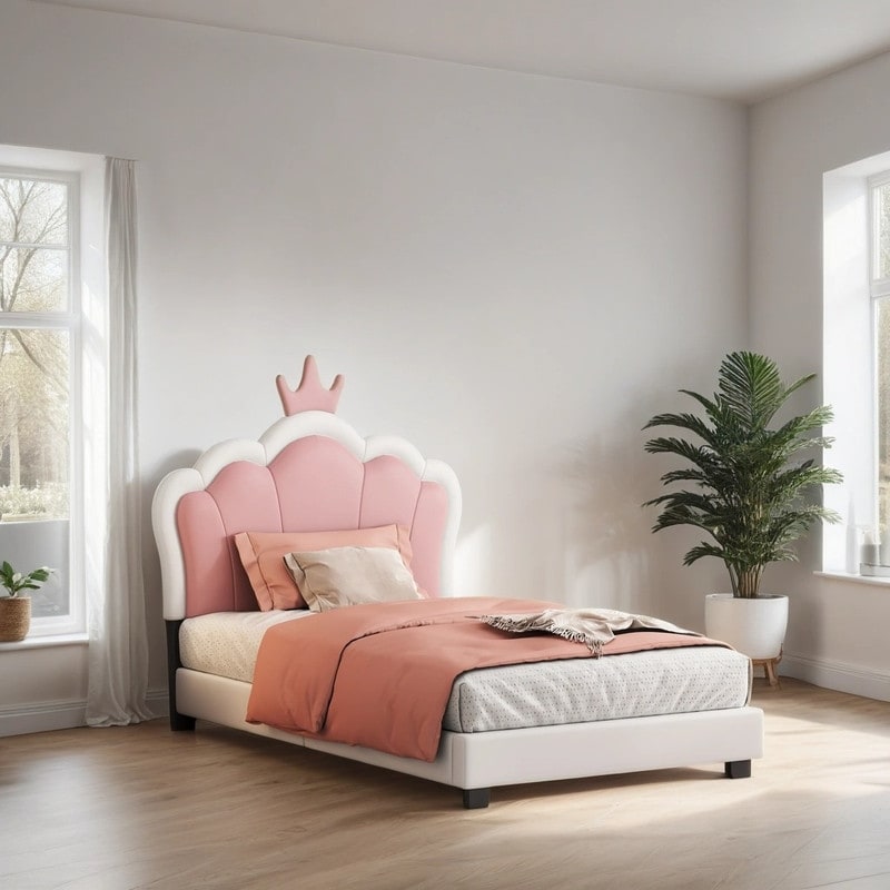 Bedroom Furniture Twin Size Upholstered Princess Bed with Headboard and Footboard White Pink Bed Bath Beyond 40246290